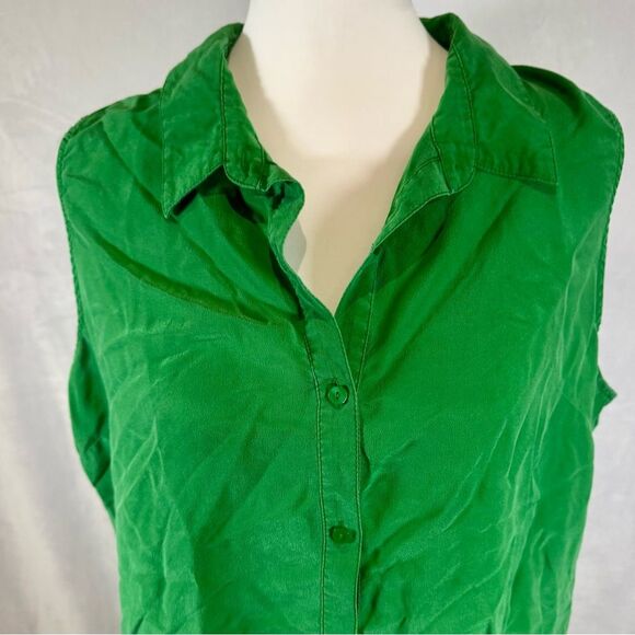 Worthington 100% silk Kelly green sleeveless button down top size XL - Picture 2 of 6